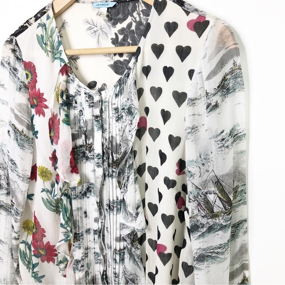 LEIFNOTES by Anthropologie Queen of spades sheer mixed media button down blouse - Picture 9 of 11